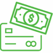 Icon of credit card with dollar bill over corner