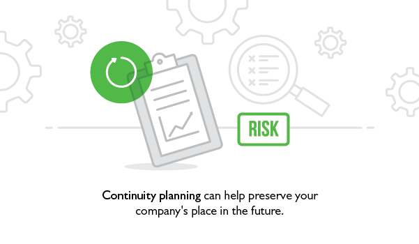 Blog Business Continuity Planning blog illustration, "Continuity planning can help preserve your company's place in the future."