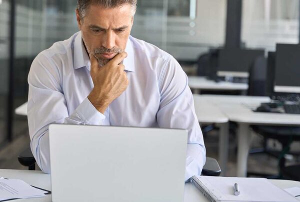 Business Fraud Prevention Concerned Man Computer