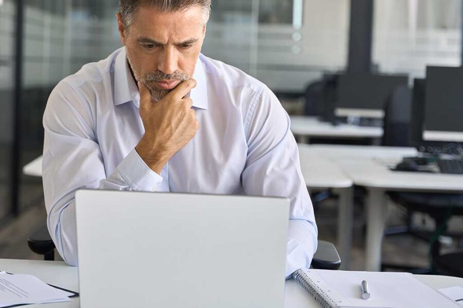 Business Fraud Prevention Concerned Man Computer