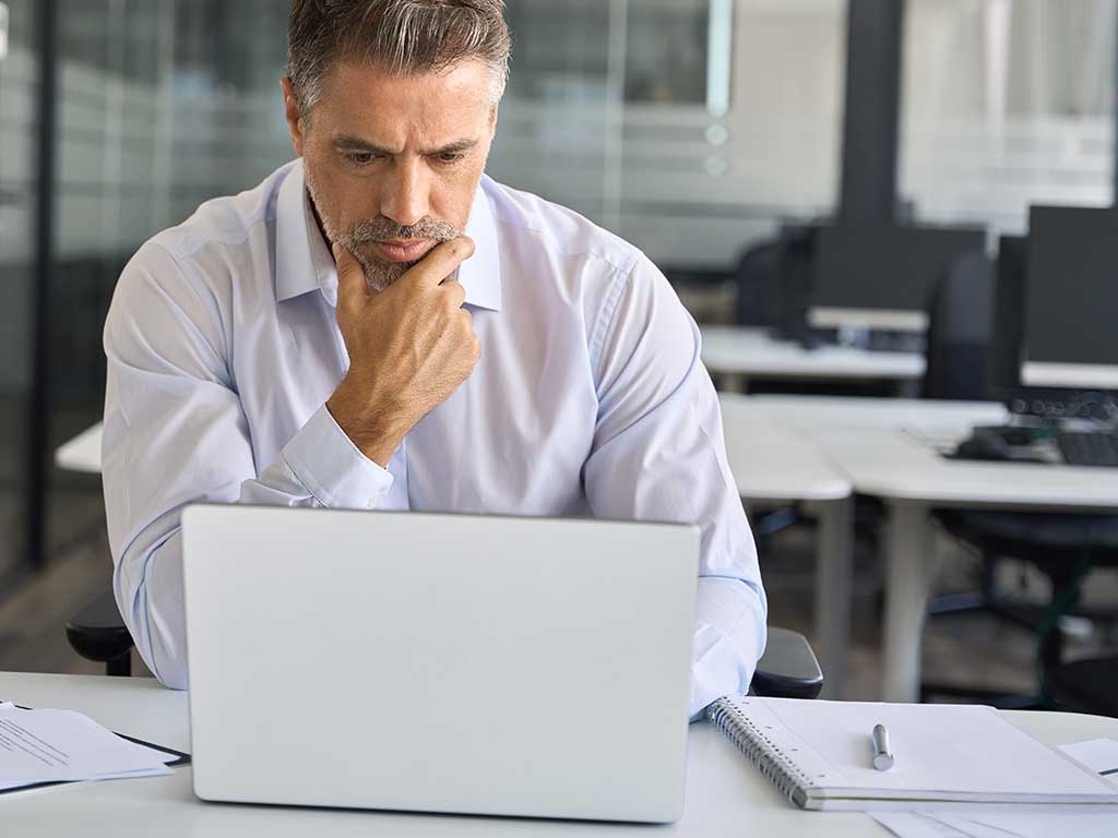 Business Fraud Prevention Concerned Man Computer