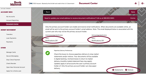 Document Center Screen With Circled Selections